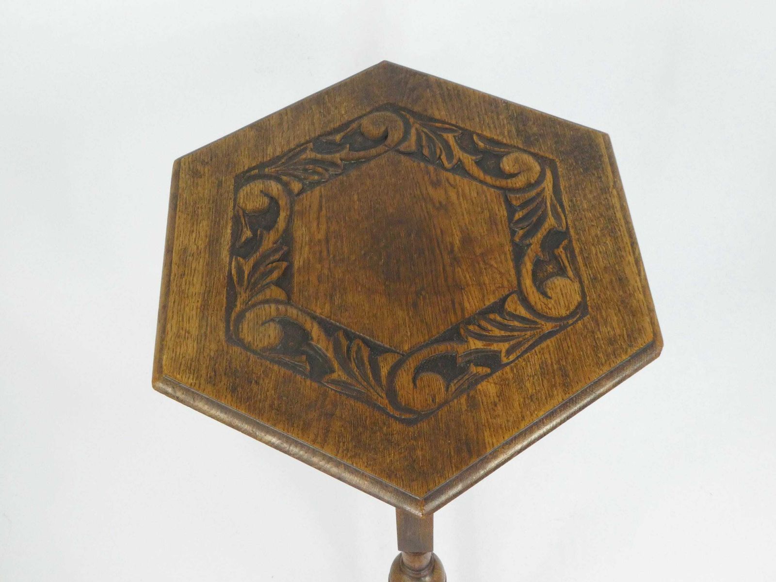 Large Antique Wooden Side Table, Carved Hexagonal Table With Floral Details, Tall Table Farmhouse Decor, Bobbin Table photo Furniture