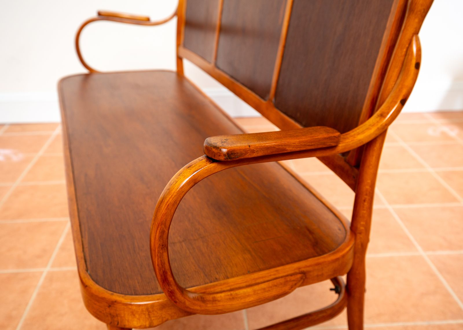 J&J Kohn Art Nouveau Bench Bentwood 3 Seater Vienna Secession J J Kohn Austrian Two Tone Beech Wooden Bistro Thonet Style 1890s 1900s photo 3500.0