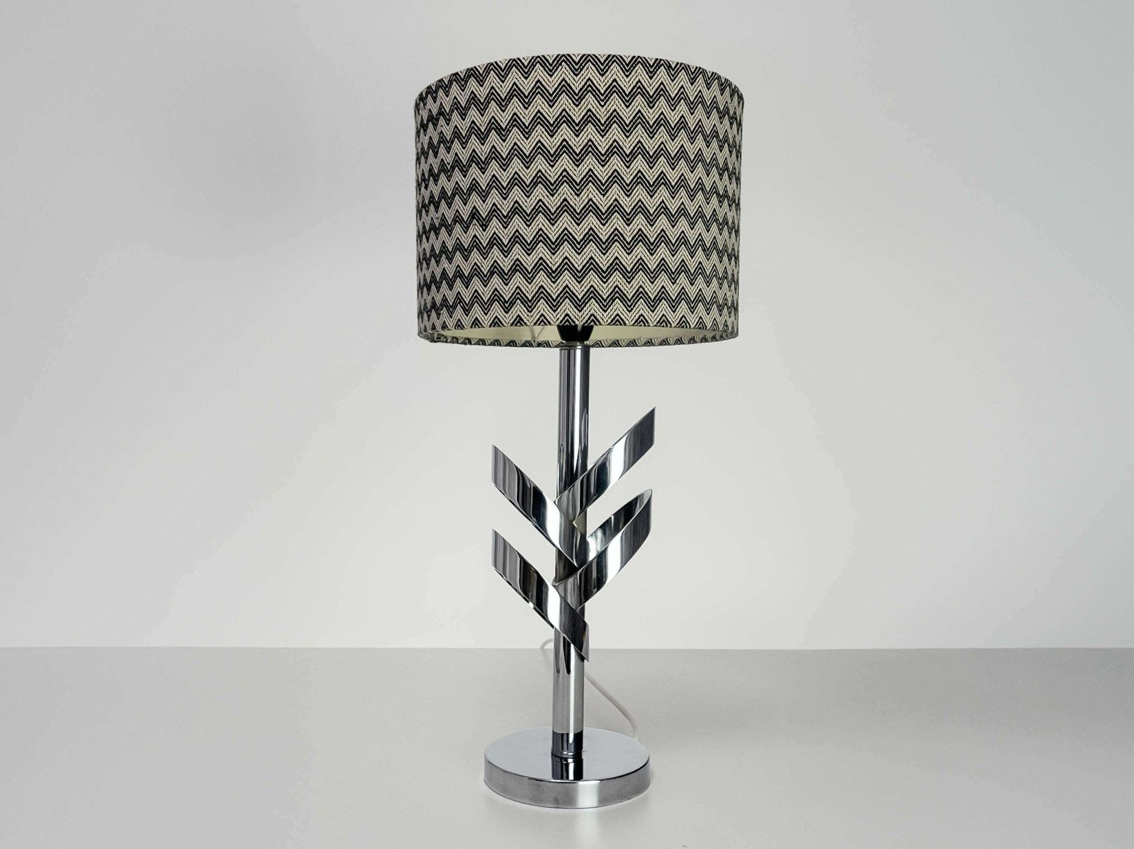 French Chrome Vintage Mid Century Lamp With Vintage Zig Zag Lampshade, 1960's: Stylish Illumination For Home Decor