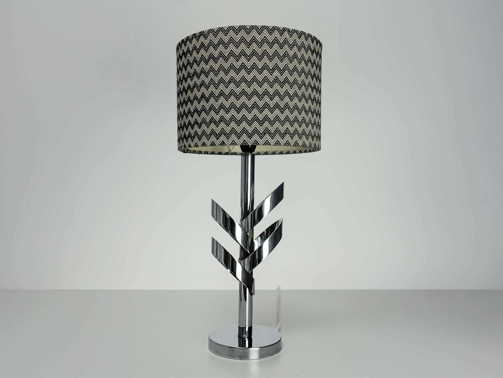 French Chrome Vintage Mid Century Lamp With Vintage Zig Zag Lampshade, 1960's: Stylish Illumination For Home Decor photo furniture