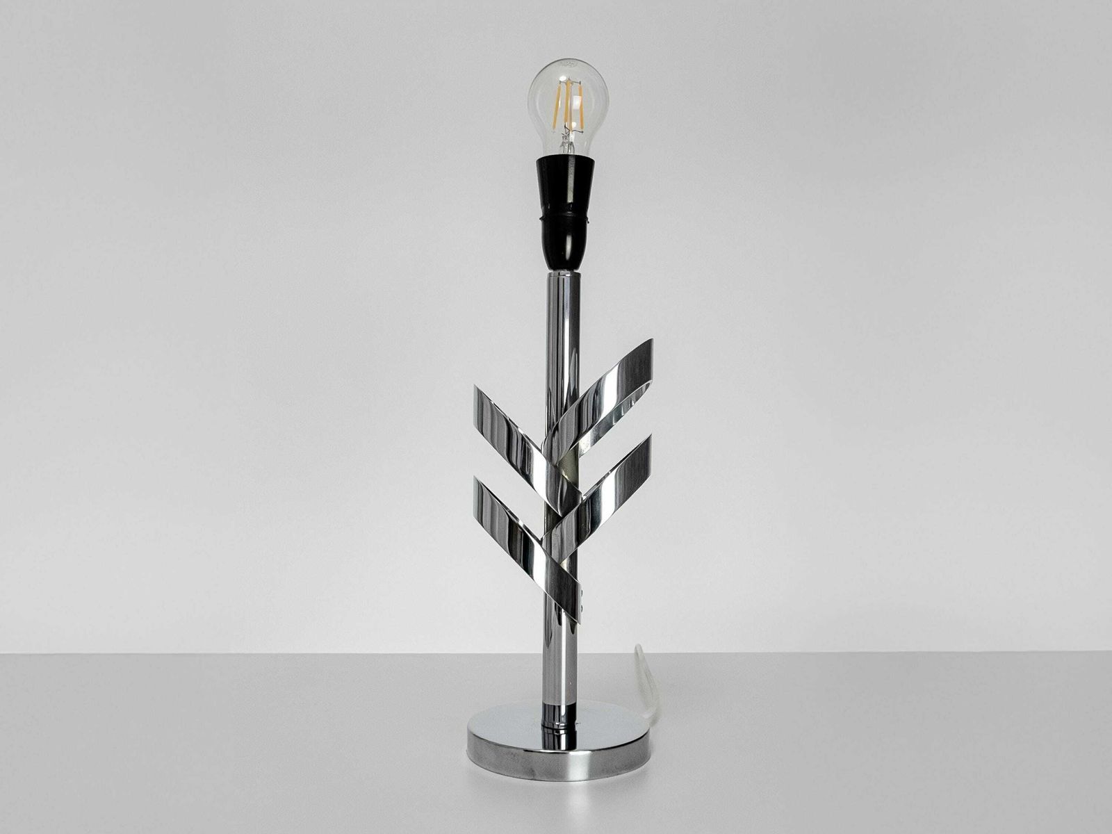French Chrome Vintage Mid Century Lamp With Vintage Zig Zag Lampshade, 1960's: Stylish Illumination For Home Decor photo 195.0
