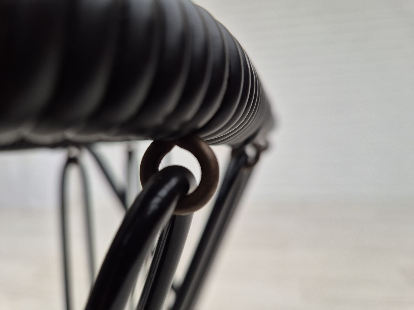 photo furniture 1970s, Scandinavian Side Table, Original Condition, Glass, Wood, Metal, Plastic Rope.