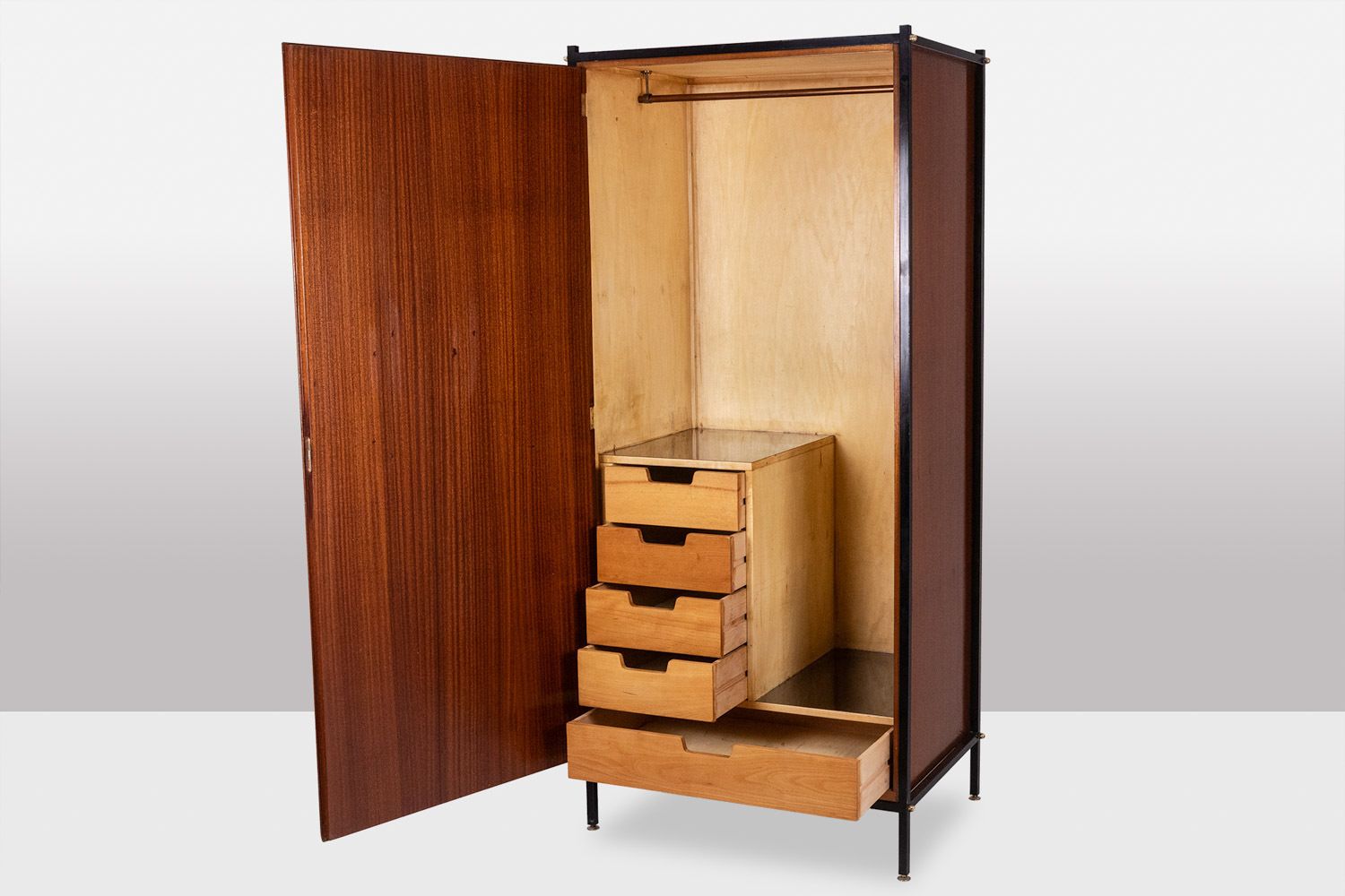 Pair Of Cabinets In Mahogany Veneer And Black Lacquered Iron. 1950s. photo vinterior