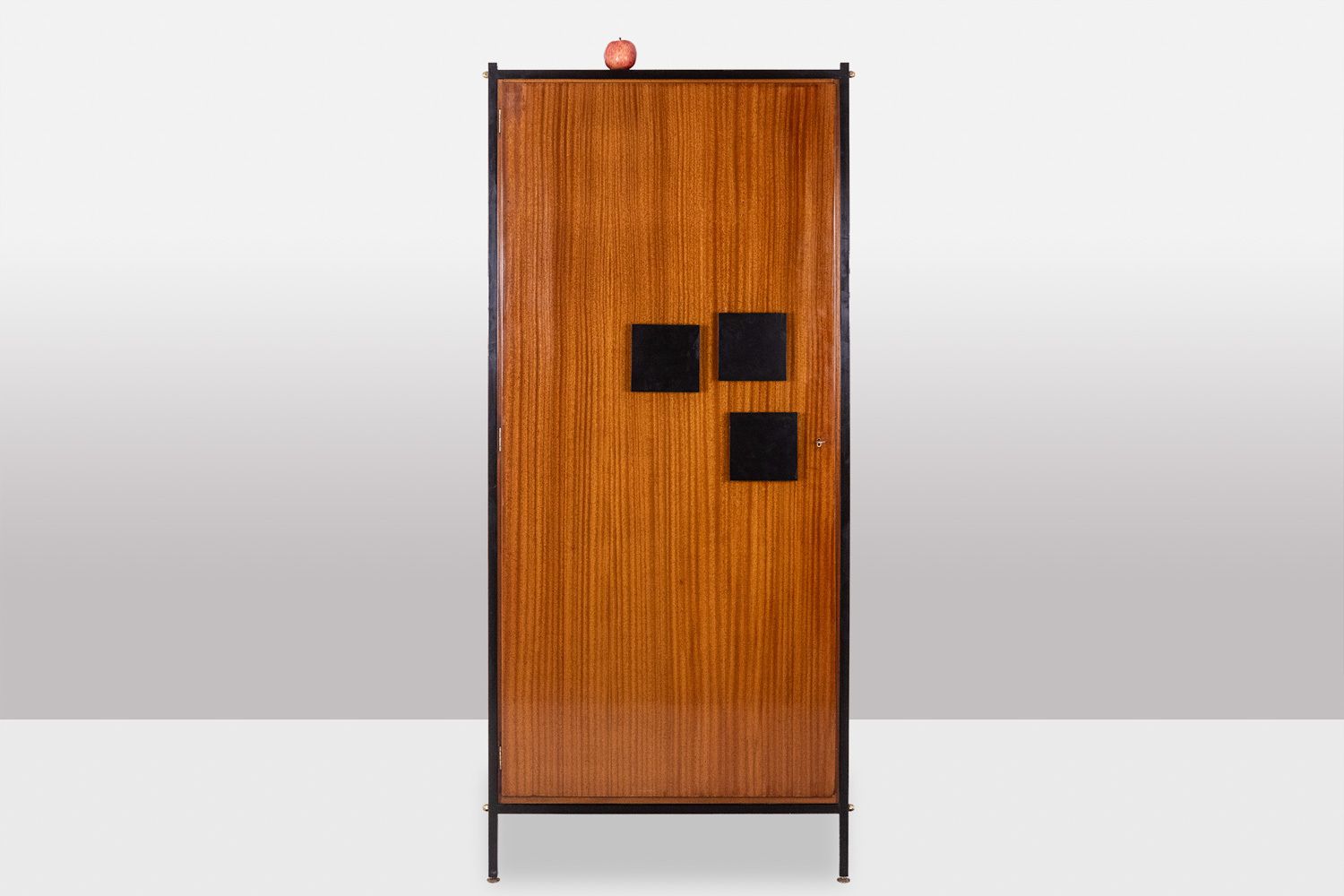 photo vintage Pair Of Cabinets In Mahogany Veneer And Black Lacquered Iron. 1950s.