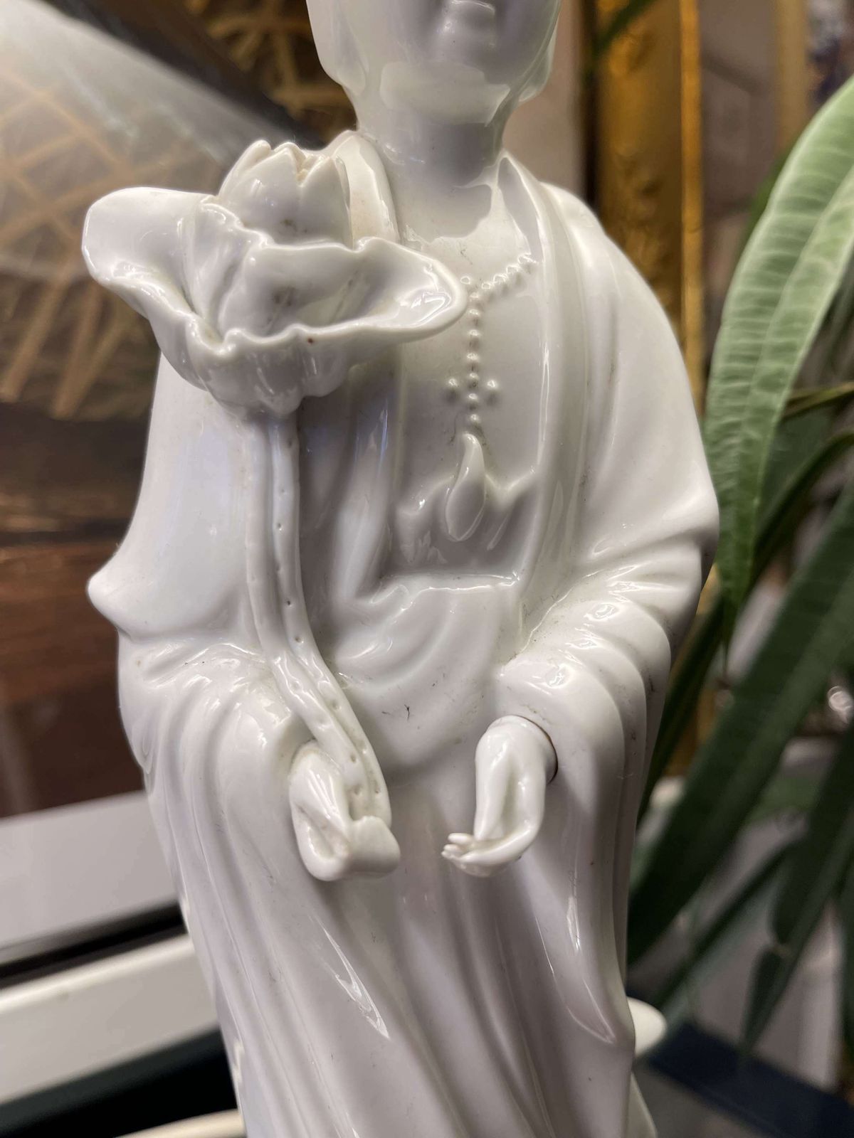 photo for sale A Pair Of Vintage Blanc De Chine Guanyin Figure Table Lamps