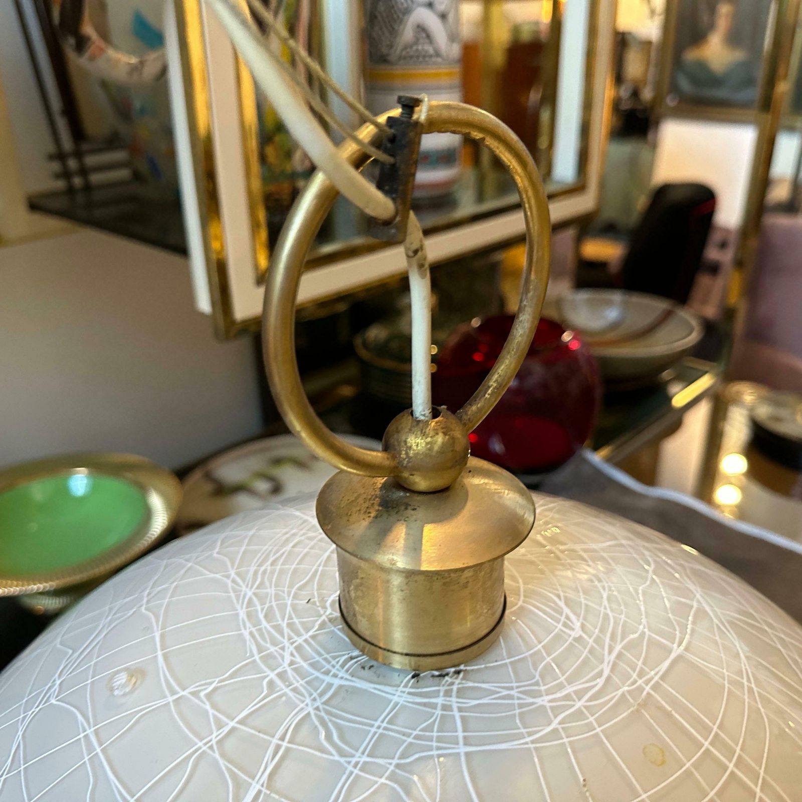 1970s Mid Century Modern White Murano Glass Round Pendant By La Murrina photo Lighting