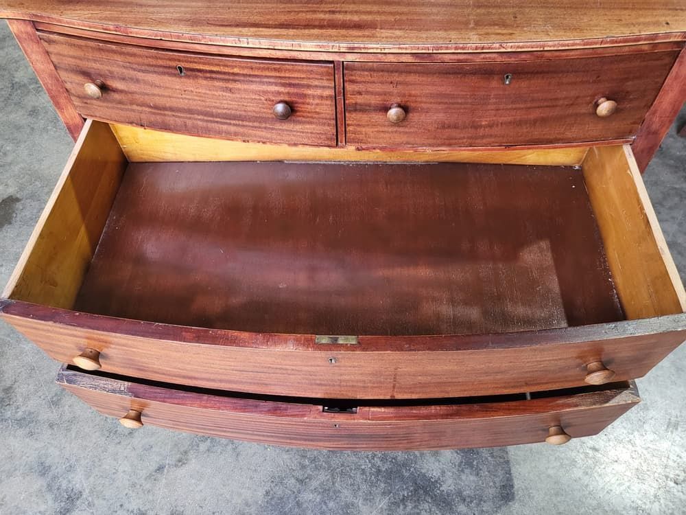 Vintage 20thc Bow Front Chest Of Drawers 2 Over 2 Tapered Legs photo vintage
