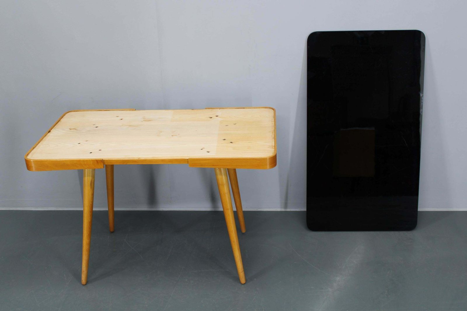 1960s Beech Coffee Table With Glass Top , Czechoslovakia photo vintage