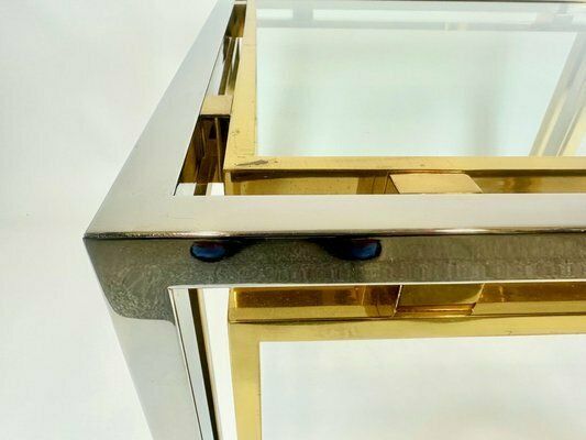 Italian Coffee Table In Chrome & Glass & Brass, 1970s photo Furniture