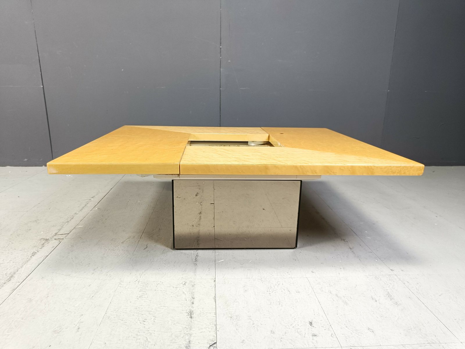 Vintage Ash Wood Hidden Bar Coffee Table By Paul Michel, 1970s