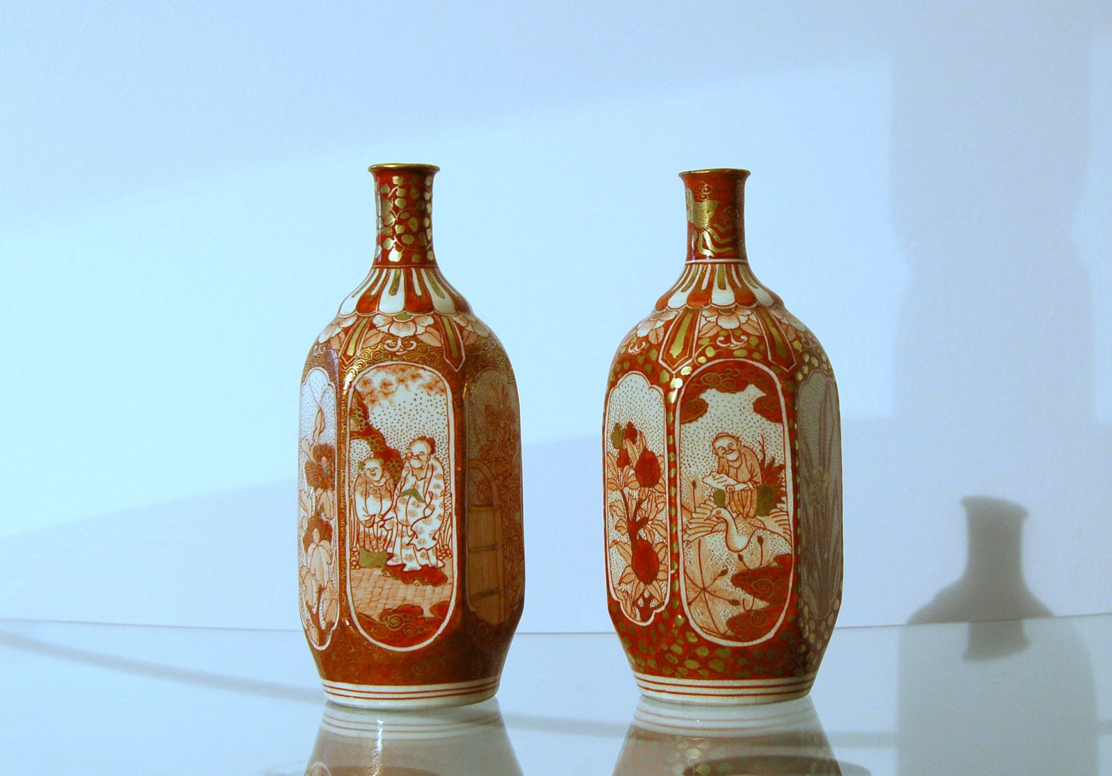 Pair Of Kutani Porcelain Vases / Meiji Period / Japan Ca. 1880