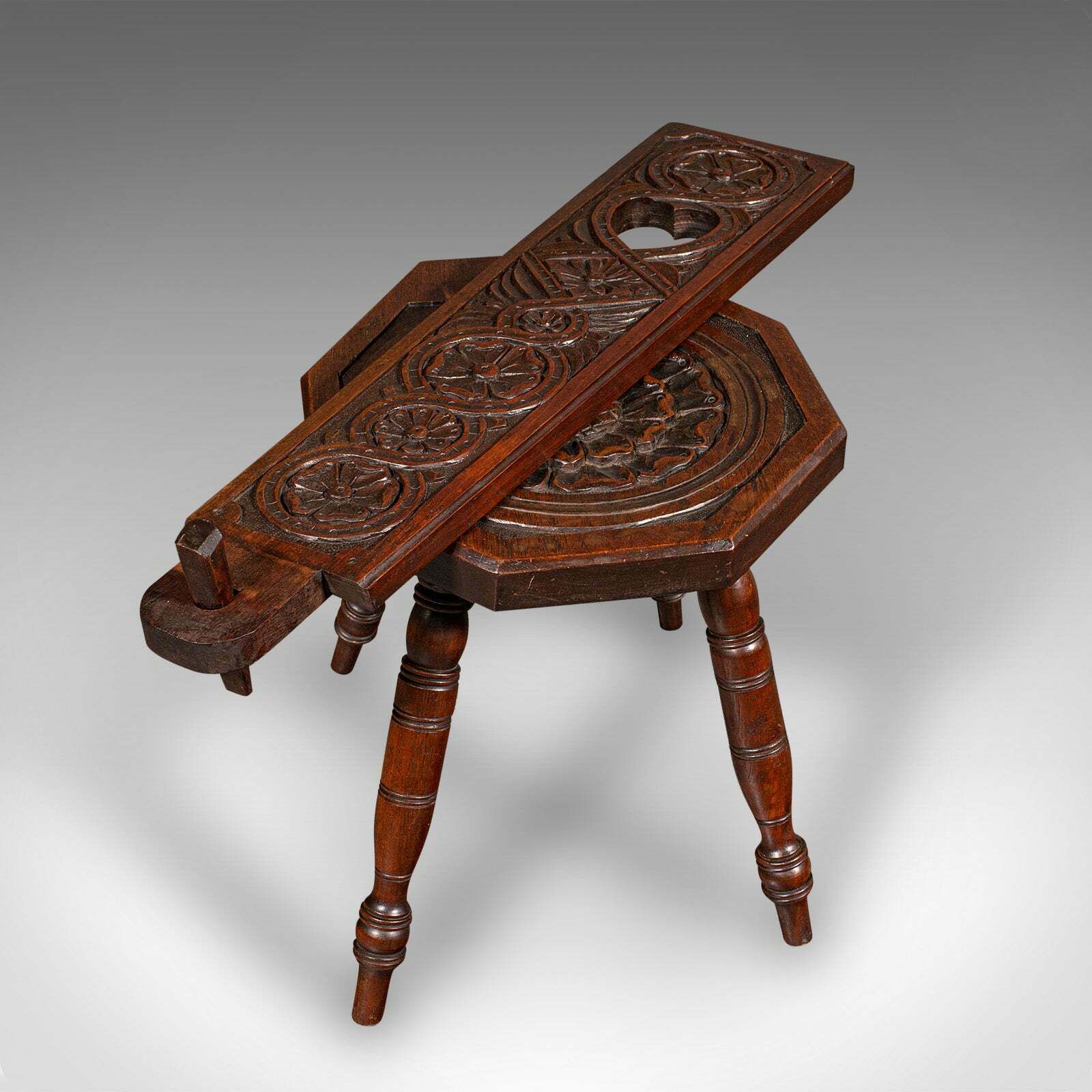 Furniture Antique Spinning Chair, English, Carved, Work Stool, Seat, Victorian, Circa 1880 photo