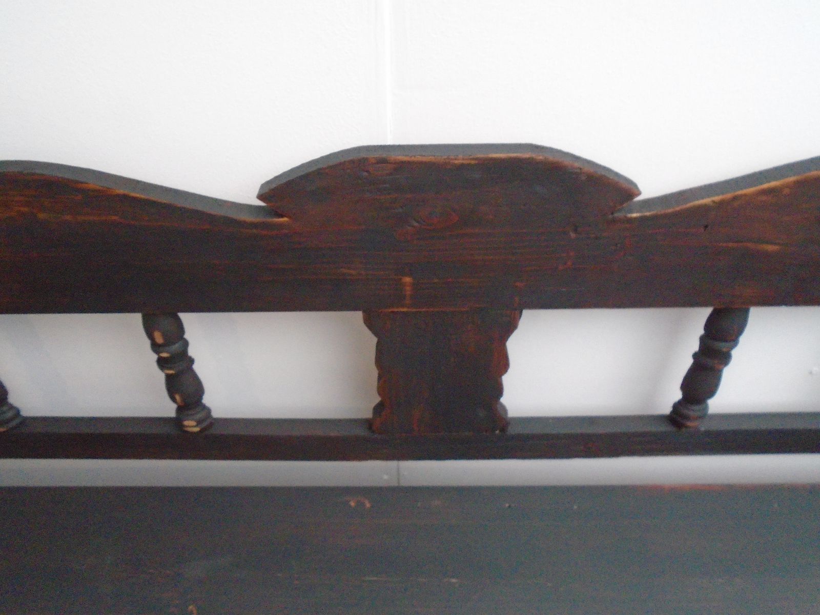 A Black & Red Columned Antique Pine 3 To 4 Seater Bench photo buy