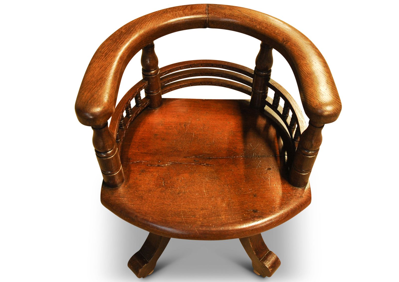 Victorian Oak Ecclesiastical Captains Chair Desk Chair With Carved Detailing To Rear On A Cast Iron Base 1890's  Ol photo for sale