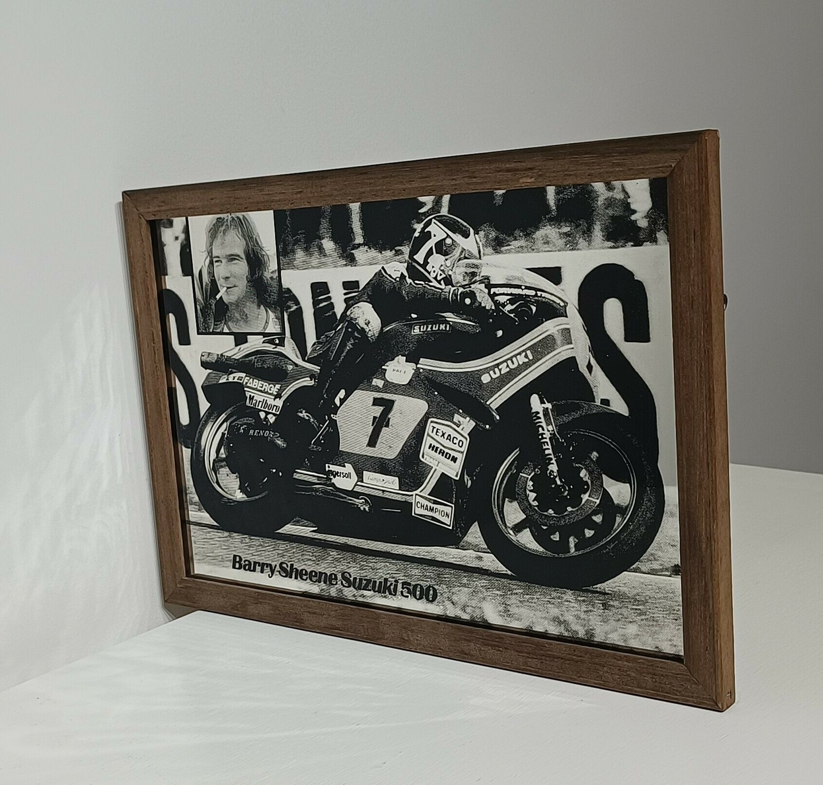 1970 Barry Sheen Suzuki 500 Motorcycle Picture Mirror.