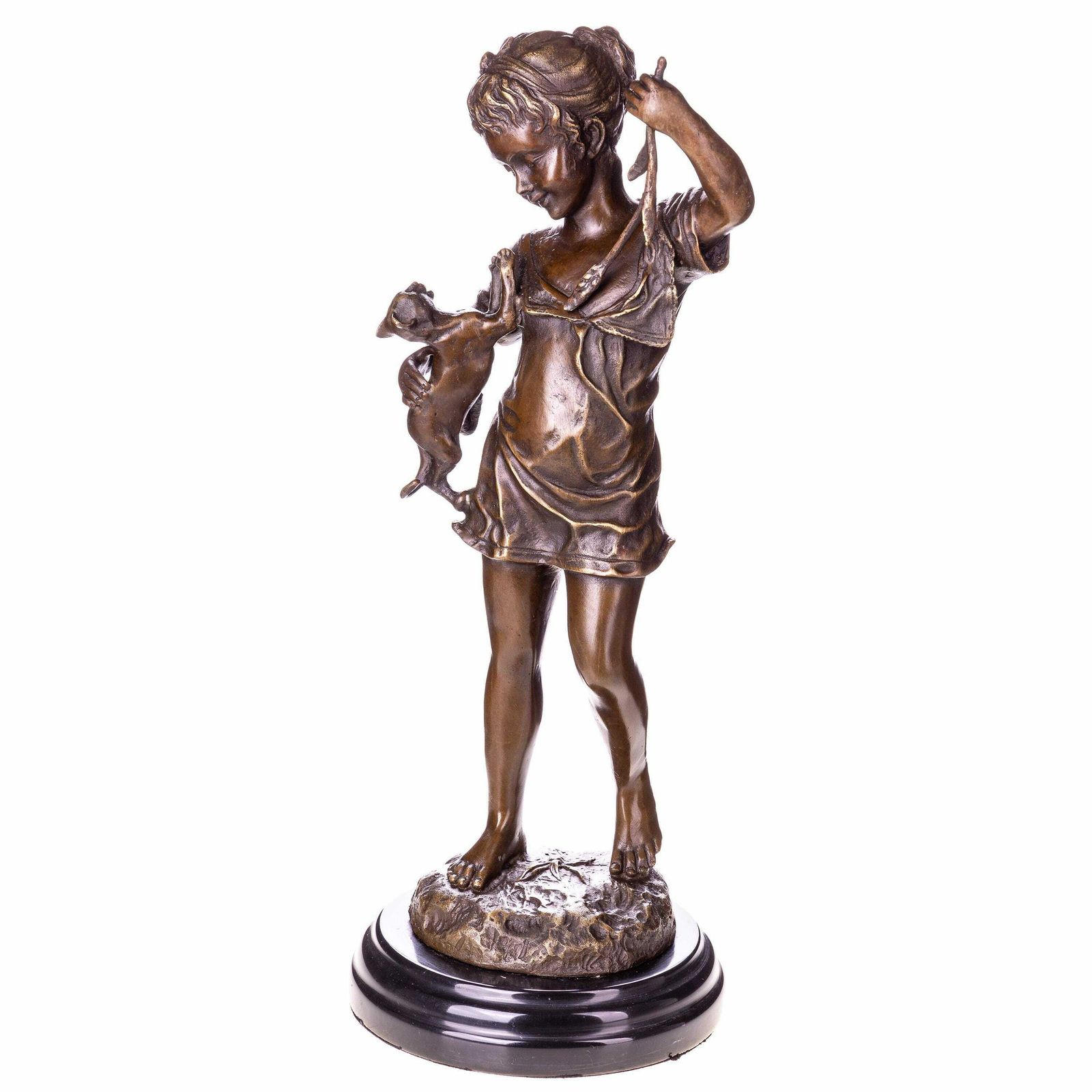 Charming Bronze Sculpture Of A Girl With A Cat – Girl With Cat, Art Piece, Home Decor, Garden Statue, Timeless Art, Elegant Design