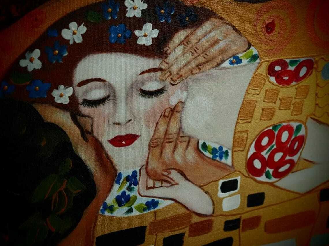 Captivating Hand Painted Oil On Canvas – "The Kiss" Inspired By Gustav Klimt   Klimt Inspired, Hand Painted, Oil On Canvas, Romantic Art photo Art
