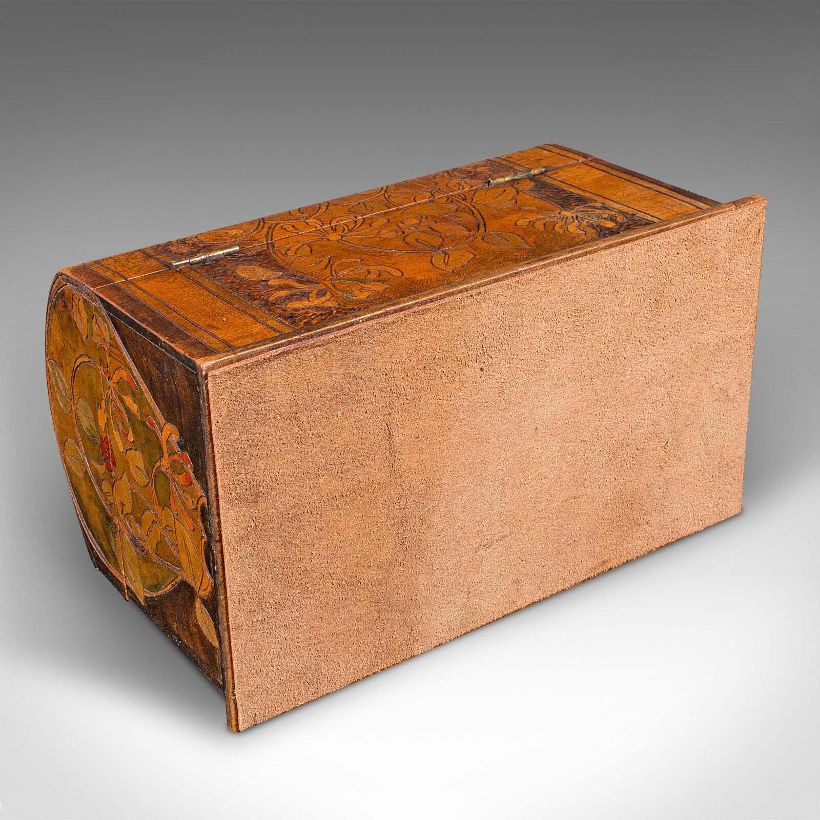 695.0 Antique Pokerwork Stationery Box, English Desktop Tidy, Arts & Crafts, Victorian photo