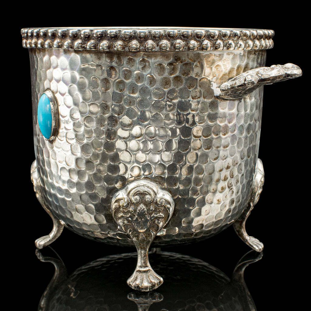 Home Decor Antique Wine Bottle Cooler, German, Silver Plated, Champagne Magnum Bucket, 1920 photo