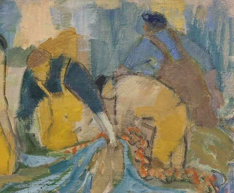 French Schoolmid Century French Post Impressionist Oil, Fishermen Tending Their Nets photo Art