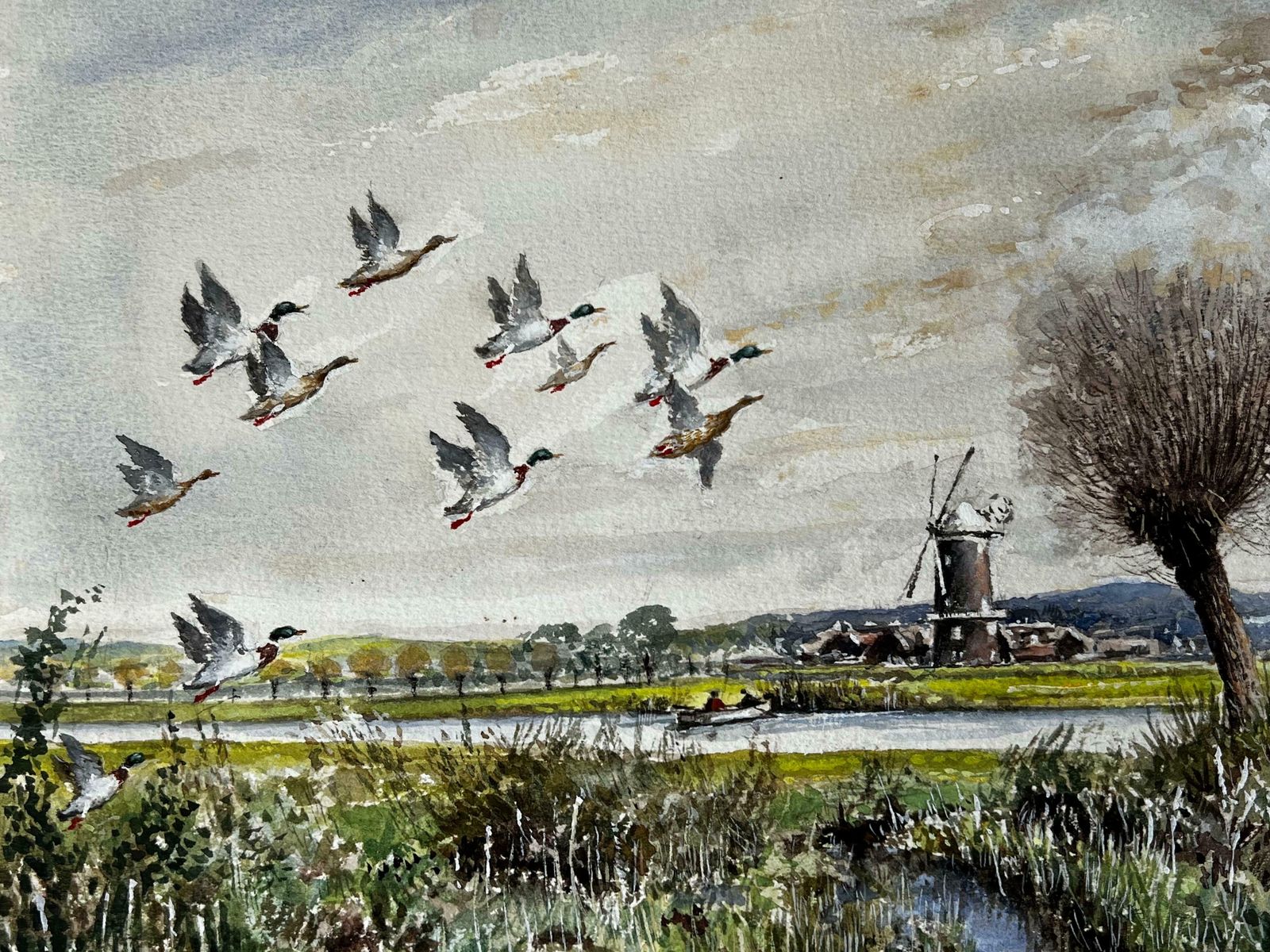 Norman A Olleymallard Ducks Flying Over The Marshes Past The Mill Beyond photo for sale