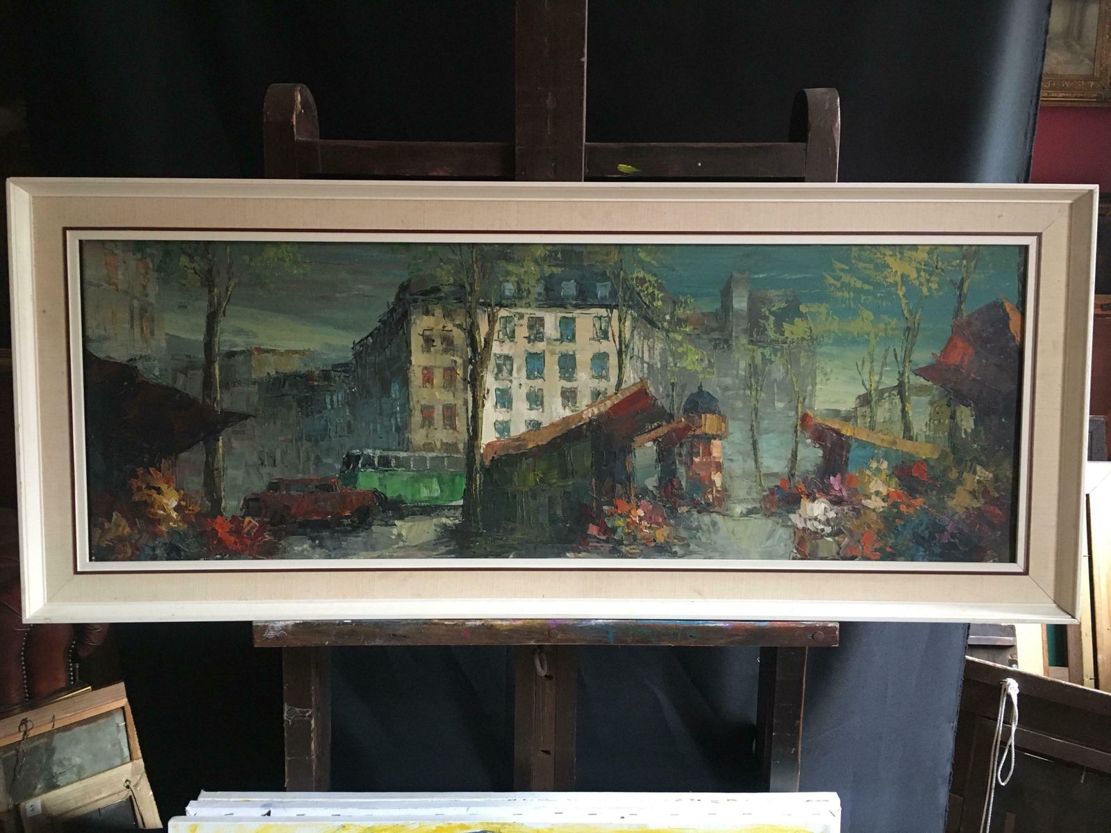 Unknownparisian Flower Market, Large Impressionist Landscape, Oil Paintingc.1950s photo furniture