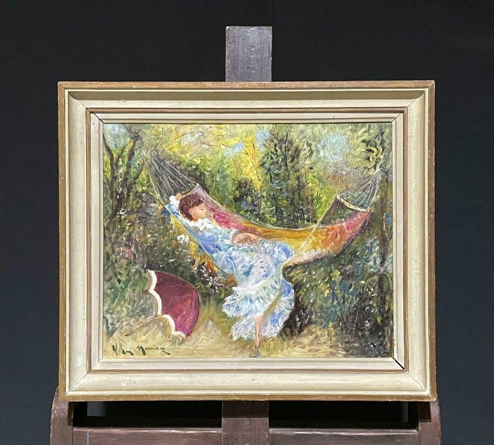William Mercierwilliam Mercier (French 1939) Signed Impressionist Oil   Lady In Garden Hammockc. 2000 photo furniture