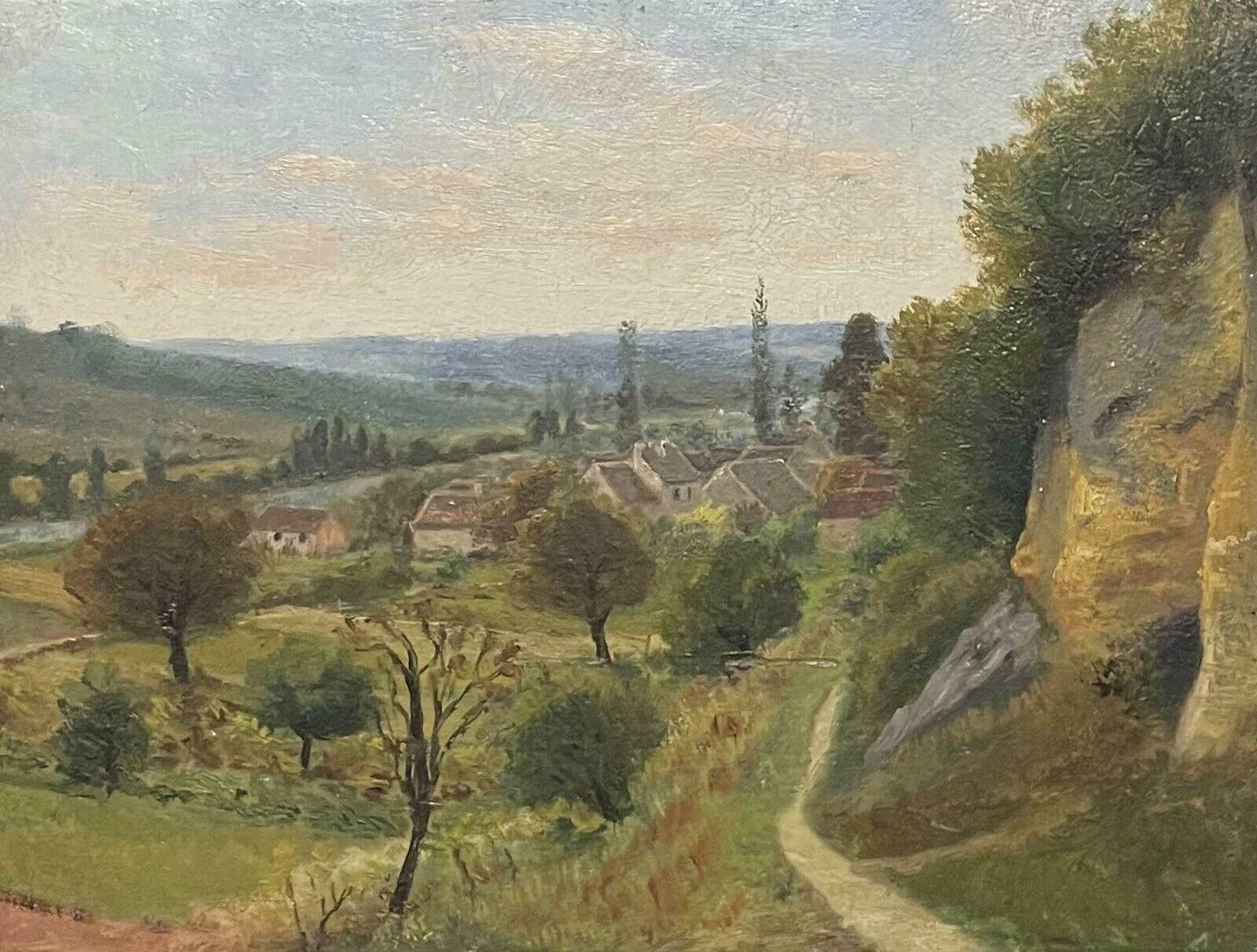 Antique Frenchfrench Landscape Far Reaching Panoramic Views, Indistinctly Signed Oil