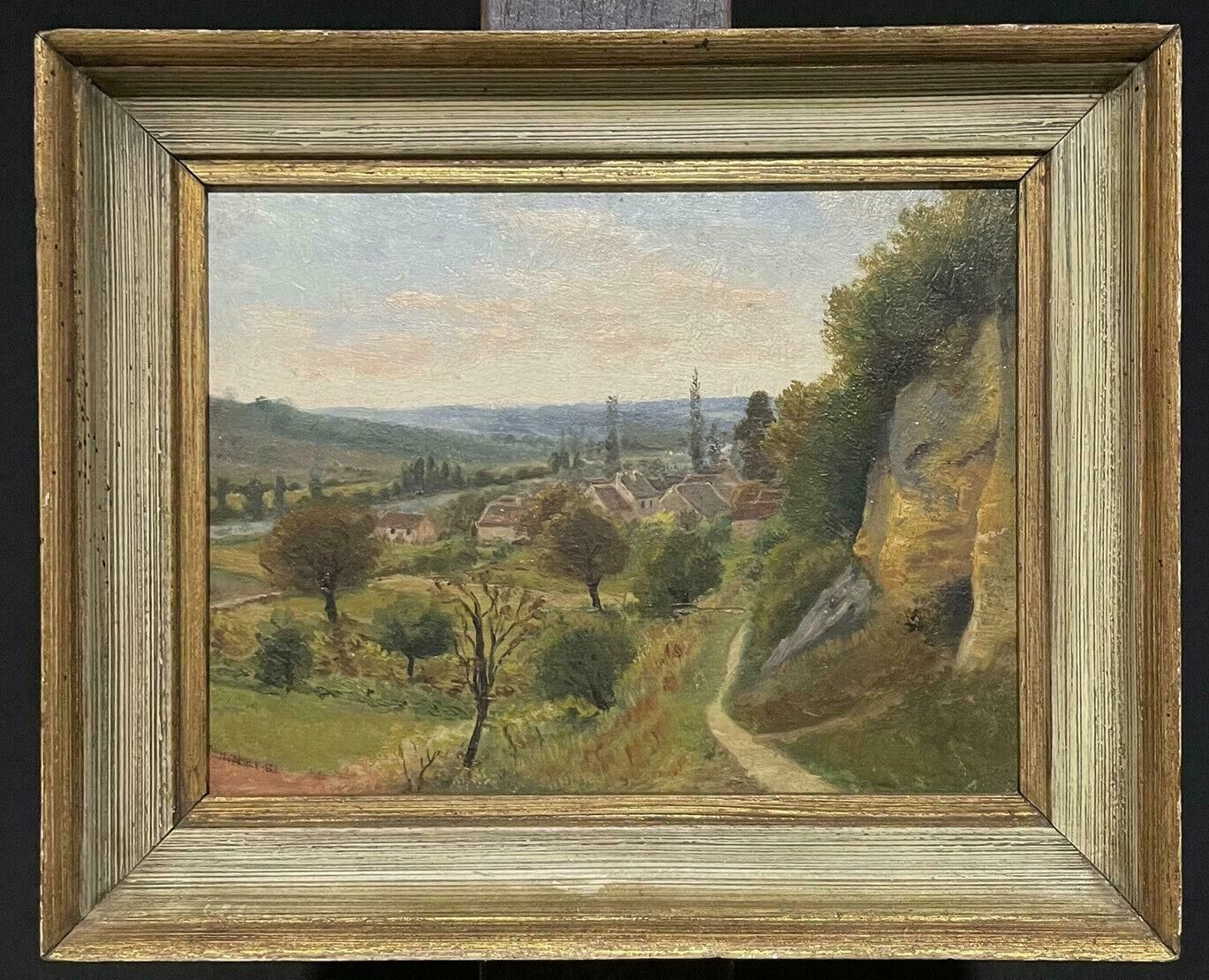 Antique Frenchfrench Landscape Far Reaching Panoramic Views, Indistinctly Signed Oil photo furniture