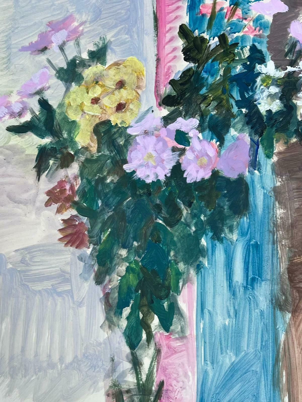 Guy Nicodfrench 20th Century Modernist Painting Flowers In Clear Glass Vase Abstract photo Art