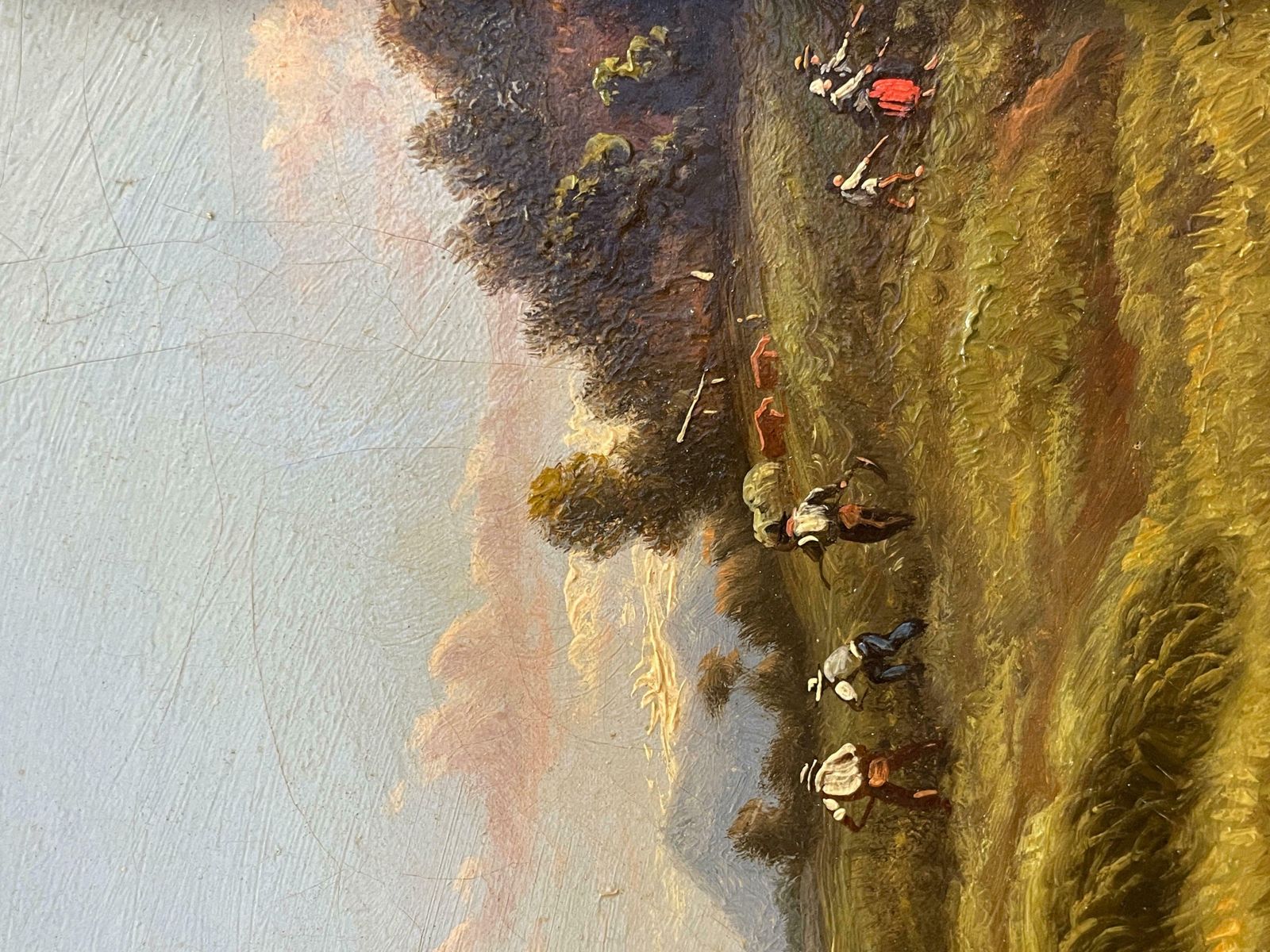 19thc Frenchharvest Workers Loading Hay Cart In Summer Fields, 19th Century French Oil 19th Century photo Art