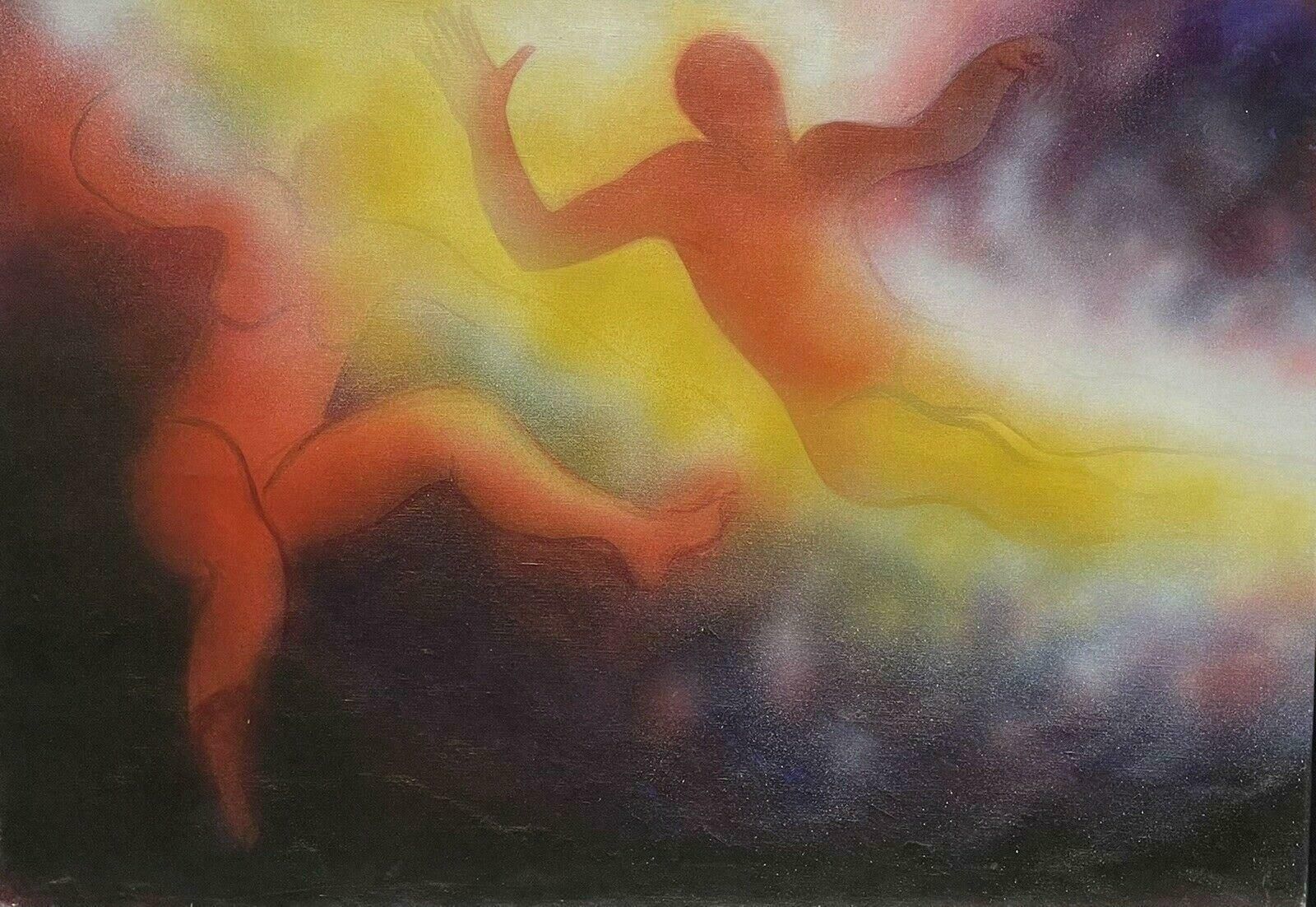 Josyne Gallethuge French Surrealist Fantasy Oil Painting Floating Figures, Signed