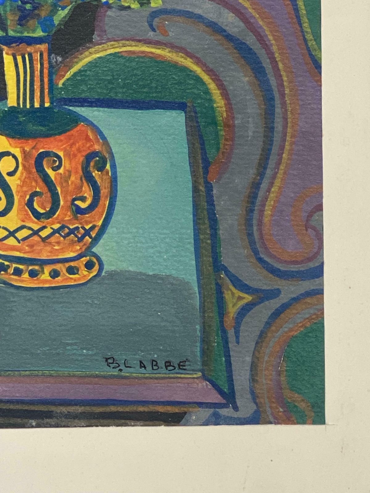 Bernard Labbe1950's Modernist Signed Painting    Interior Abstract Scene1950's photo Art