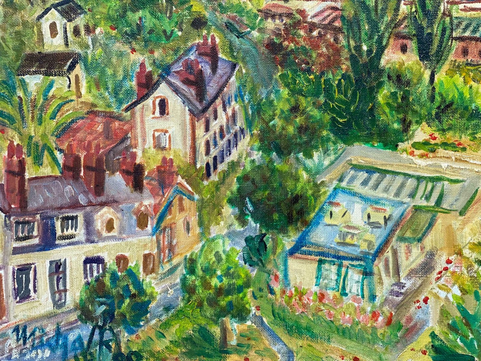 Post Impressionist Frenchlarge French Post Impressionist 20th Century Oil Painting On Canvas Green L/S photo vinterior