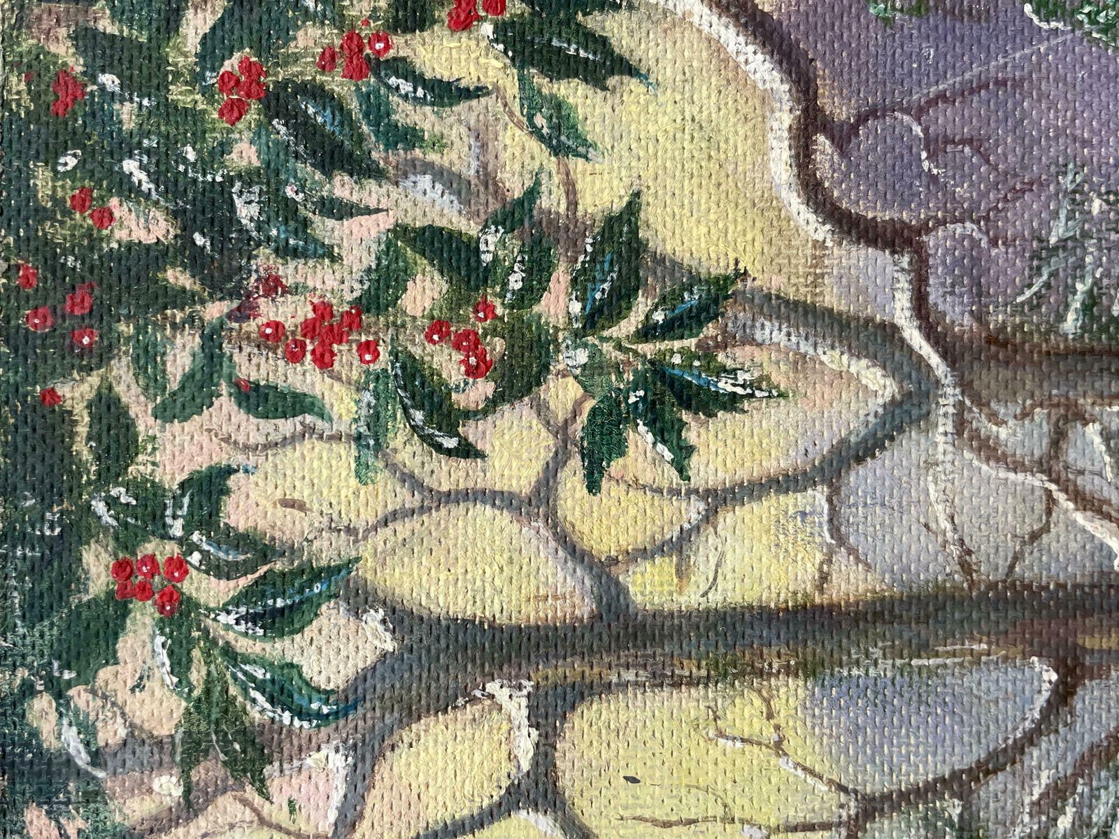 Vintage Englishchristmas English Oil Painting Two Deer In Winter Snow With Holly, Signed 1960's1960's photo 2043.0