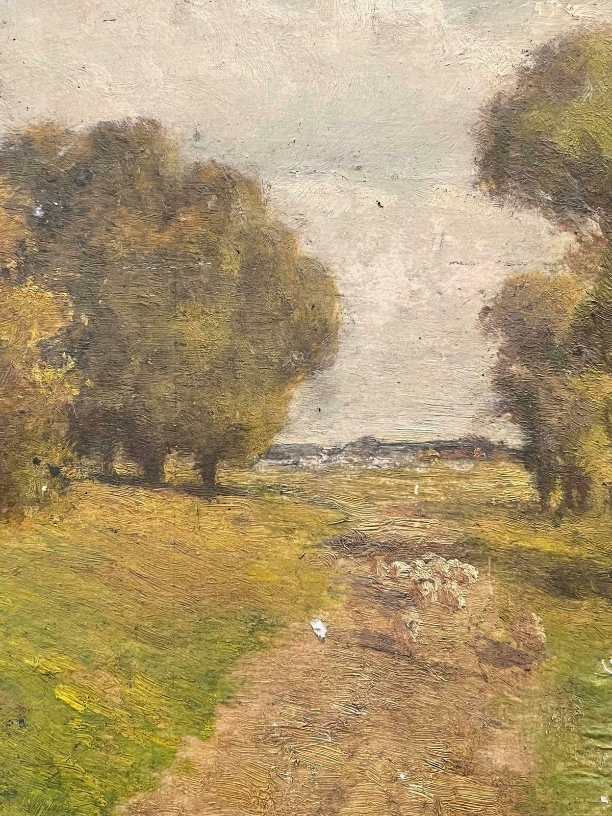 Antique English Antique Victorian English Oil Sheep Walking Down The Woodland Path photo for sale