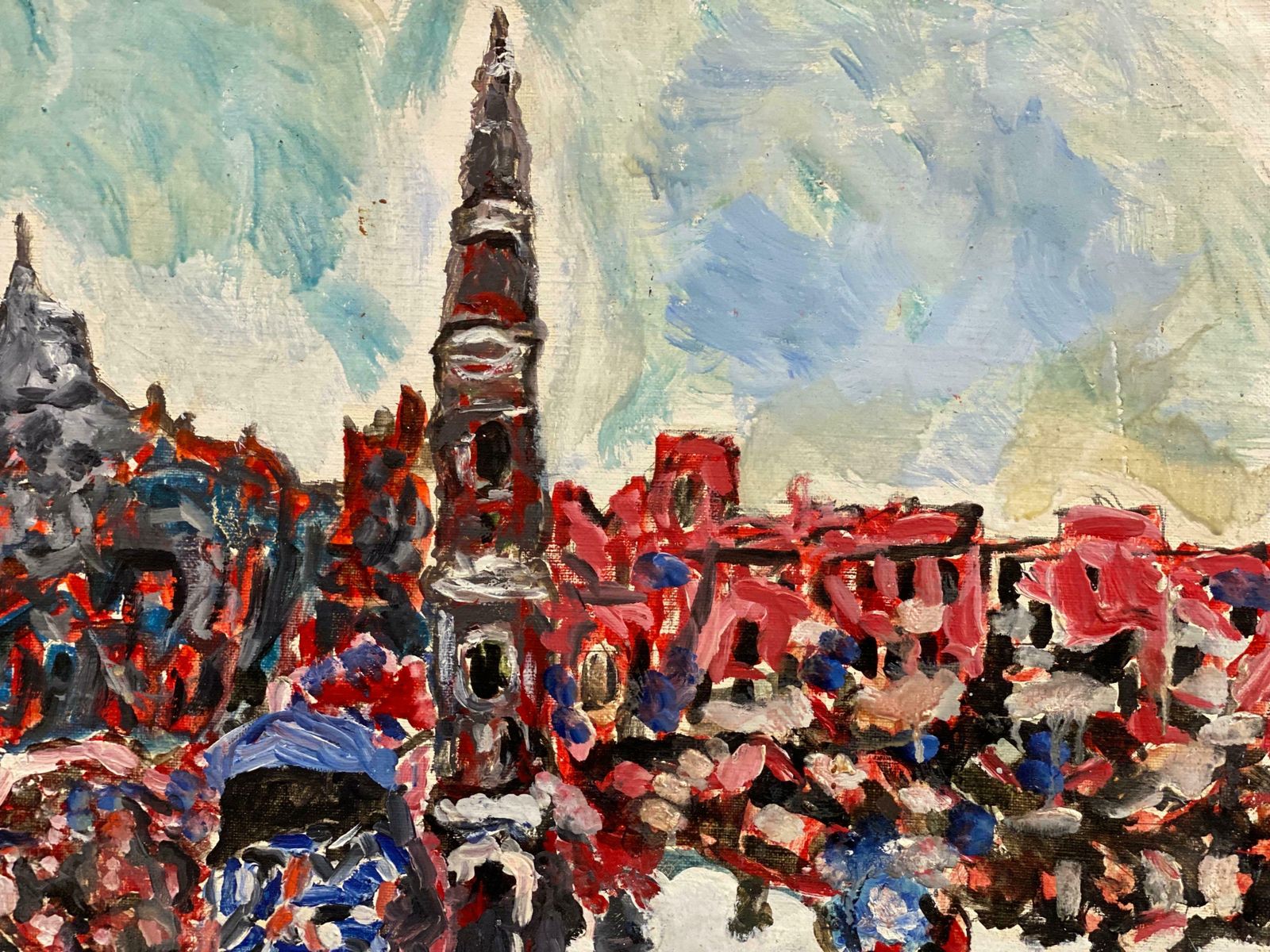 French Expressionistcolorful French Expressionist/ Fauvist Oil Painting Busy City Square  Figures photo for sale