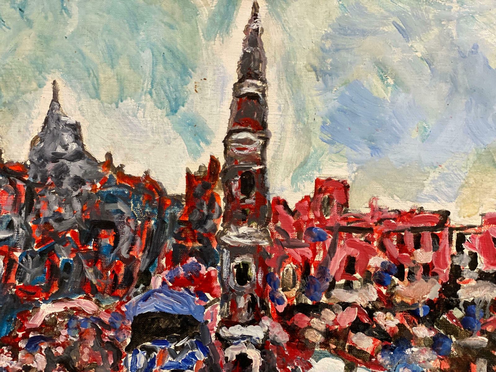 French Expressionistcolorful French Expressionist/ Fauvist Oil Painting Busy City Square  Figures photo buy