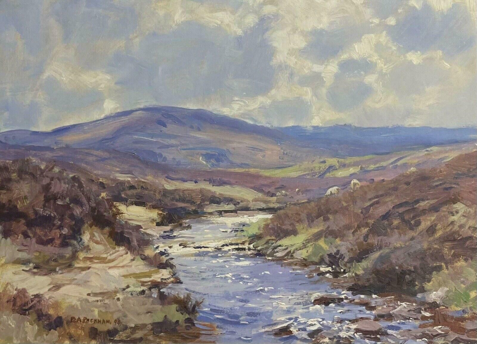 Barry Peckhamscottish Highland Sunny Landscape River Landscape Signed Oil Painting