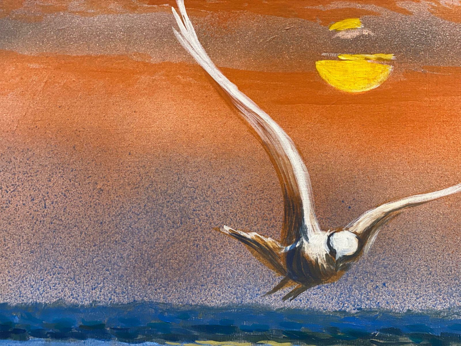French Contemporaryseagull In Flight Sunset Seascape, Signed Large Oil Painting photo for sale