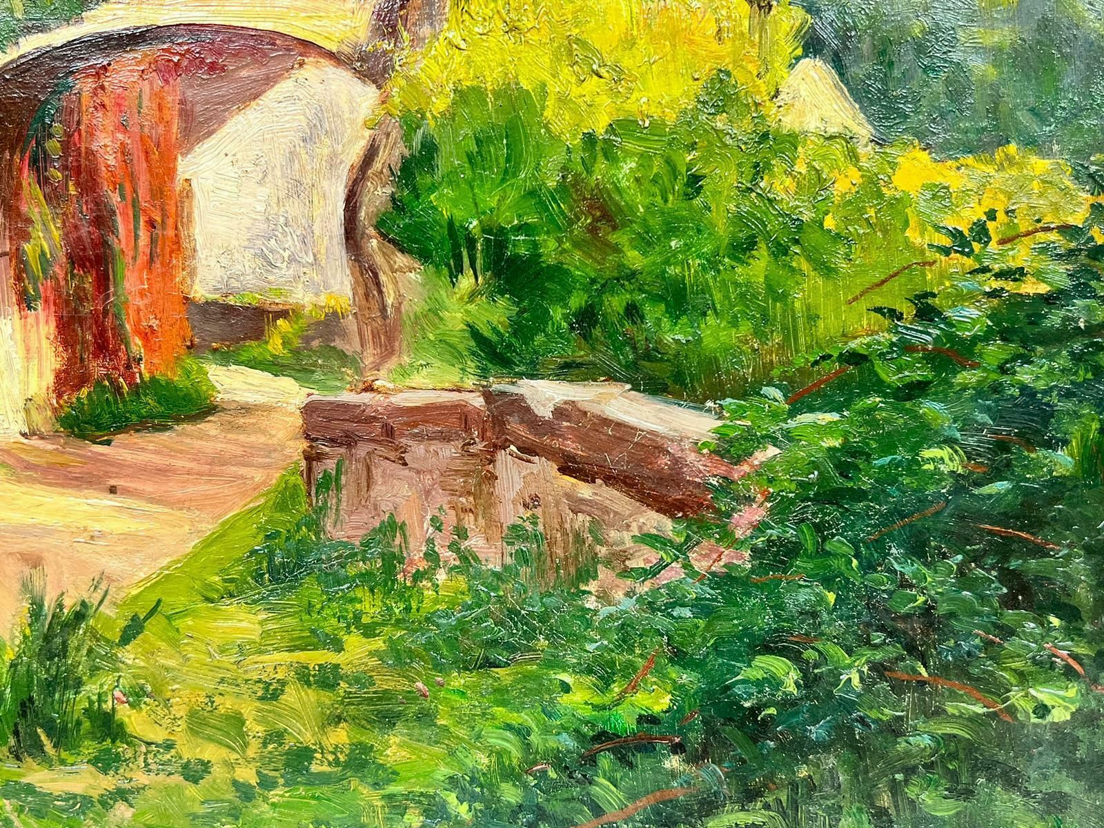 French School1900’s French Impressionist Oil Mother & Child Walking Country Lane In Sunshine 1900 photo for sale