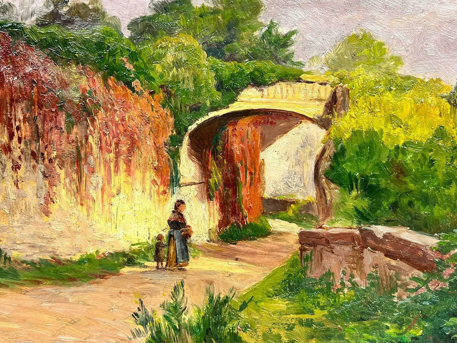French School1900’s French Impressionist Oil Mother & Child Walking Country Lane In Sunshine 1900 photo 7660.0