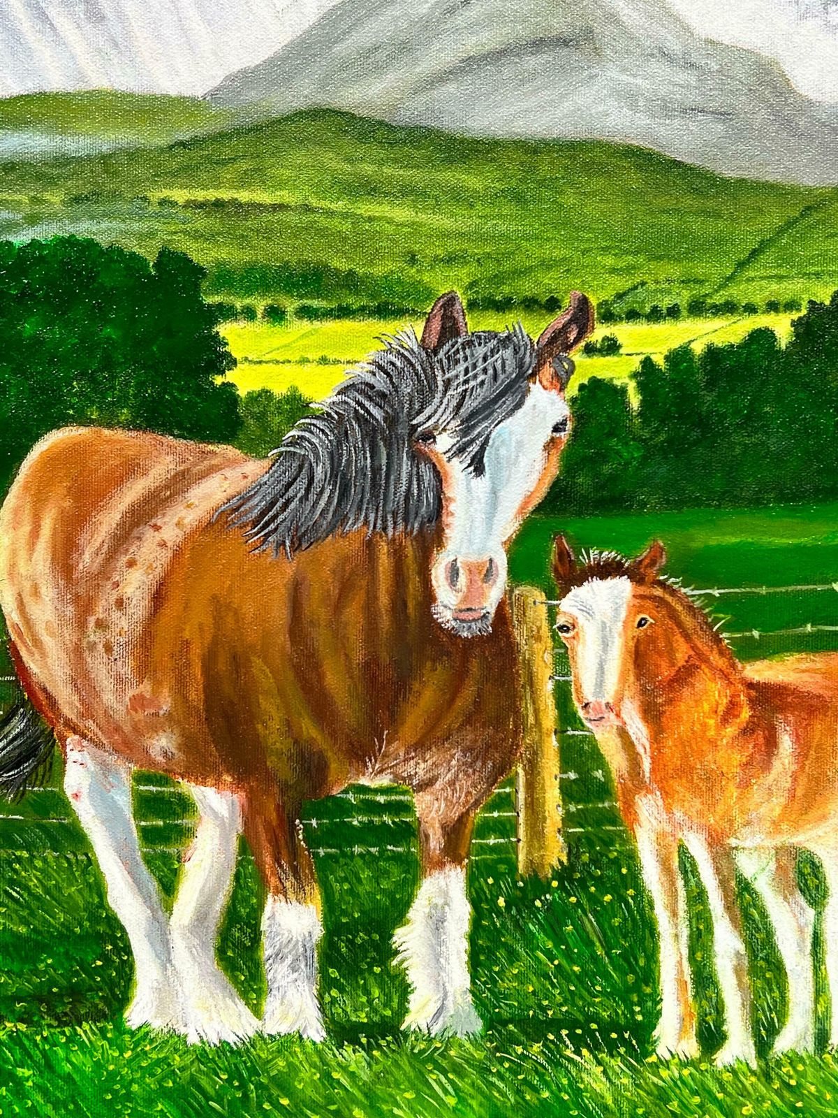 Ben Powellhorse & Foal In Mountain Landscape Contemporary British Painting photo furniture
