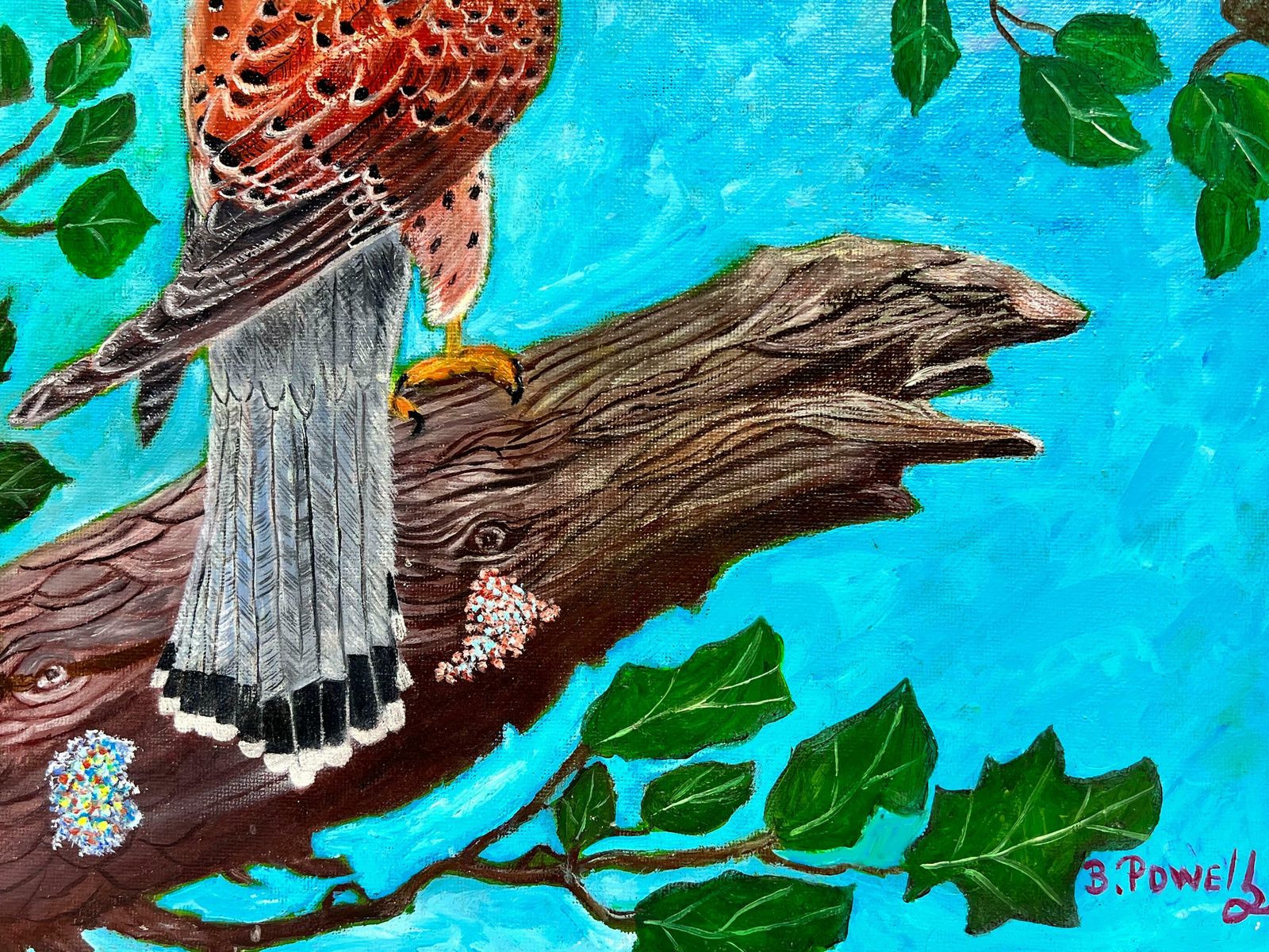 Ben Powellbird Of Prey In Tree Against Blue Sky Contemporary British Painting photo 1532.0