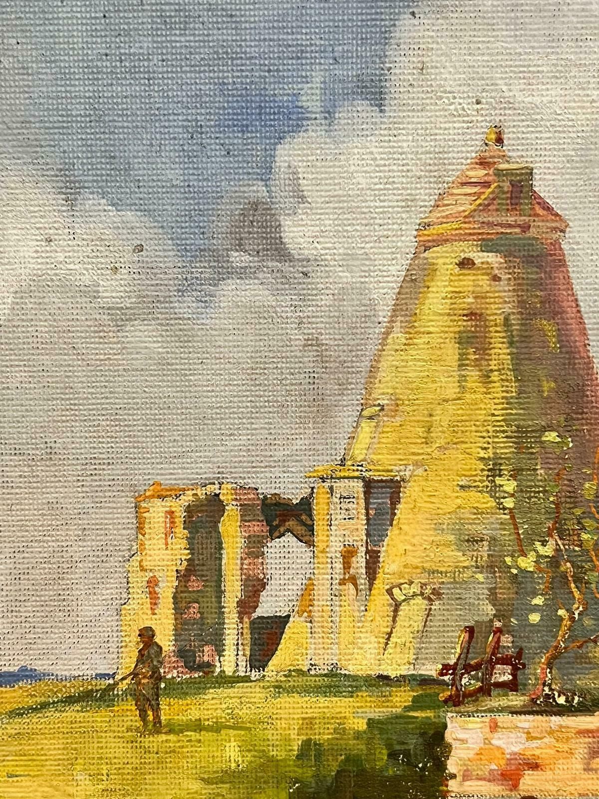 Frank Duffieldbritish Mid 20th Century Impressionist Painting   Man Outside Tall Buildingc.1950's photo for sale