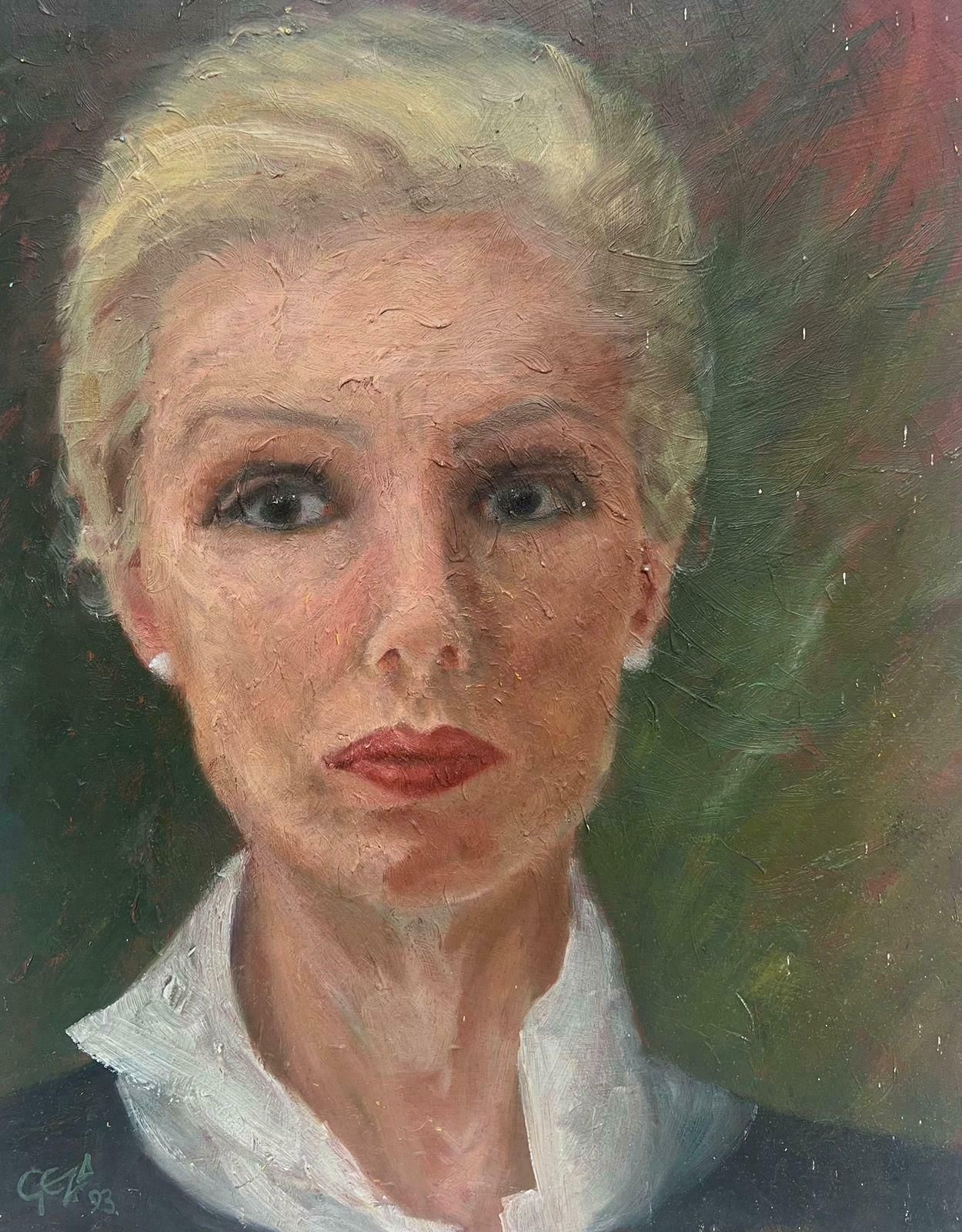 Geza Somerset Paddoncontemporary British Modernist Oil Portrait Of A Blonde Lady In Pearl Earrings