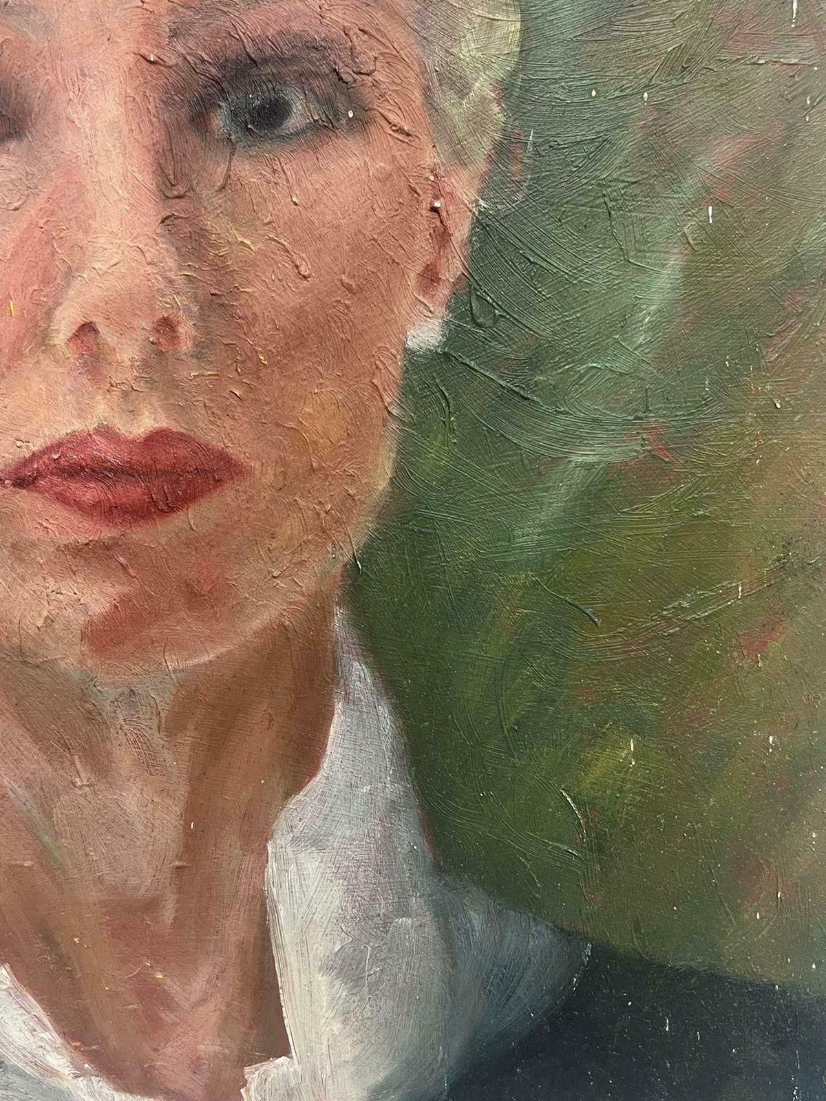 Geza Somerset Paddoncontemporary British Modernist Oil Portrait Of A Blonde Lady In Pearl Earrings photo for sale