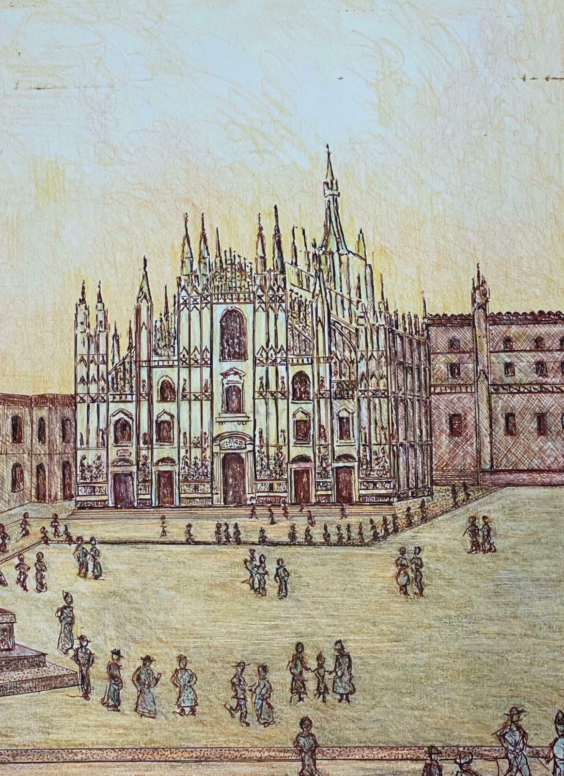 Bernard Labbe1950's Modernist Painting Signed   Milan Cathedral Cityscape1950's