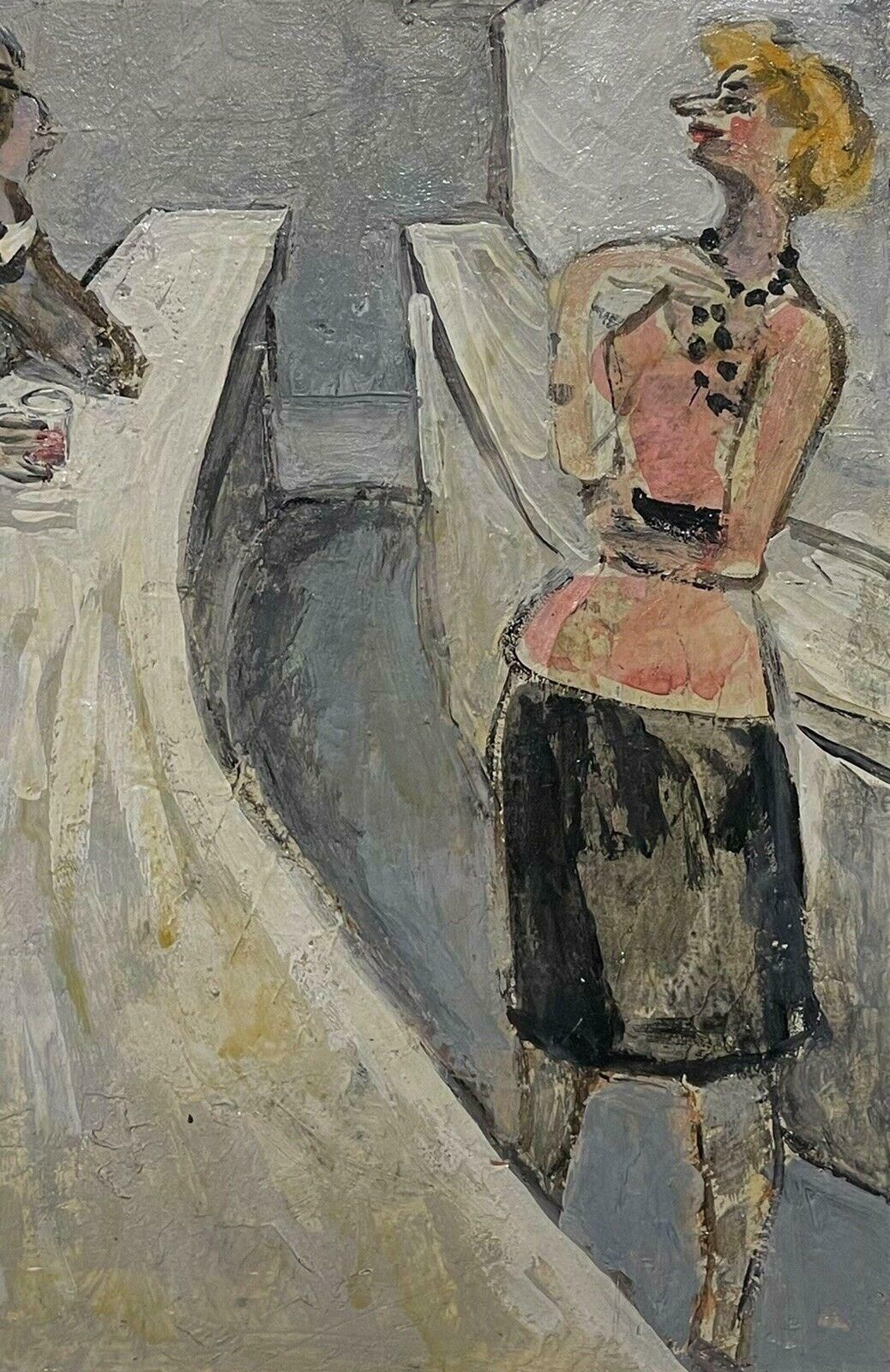 Unknownthe Bar Drinker, Signed French Modernist Oil Painting   Man At Bar With Barmaid photo Art