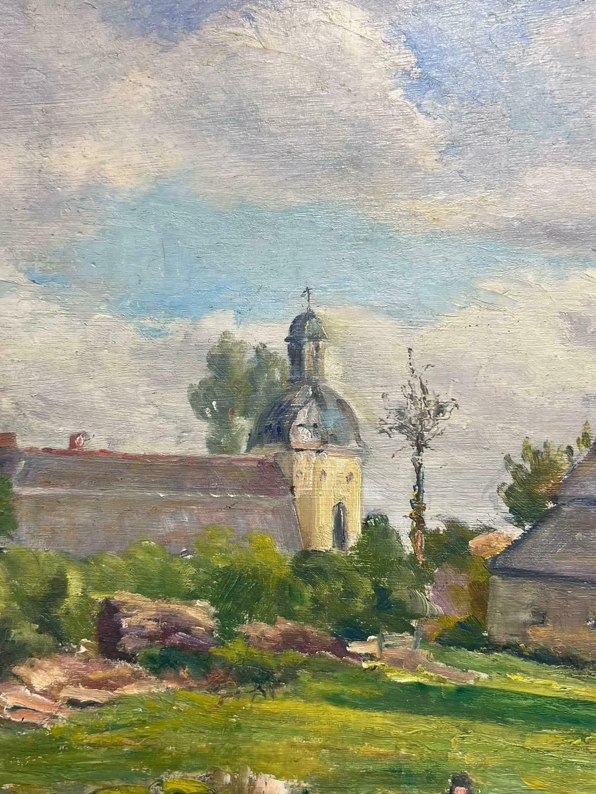 Regine Davidfigure In Peaceful Village Scene By The Water Charming Oil Painting1950's photo 429.0